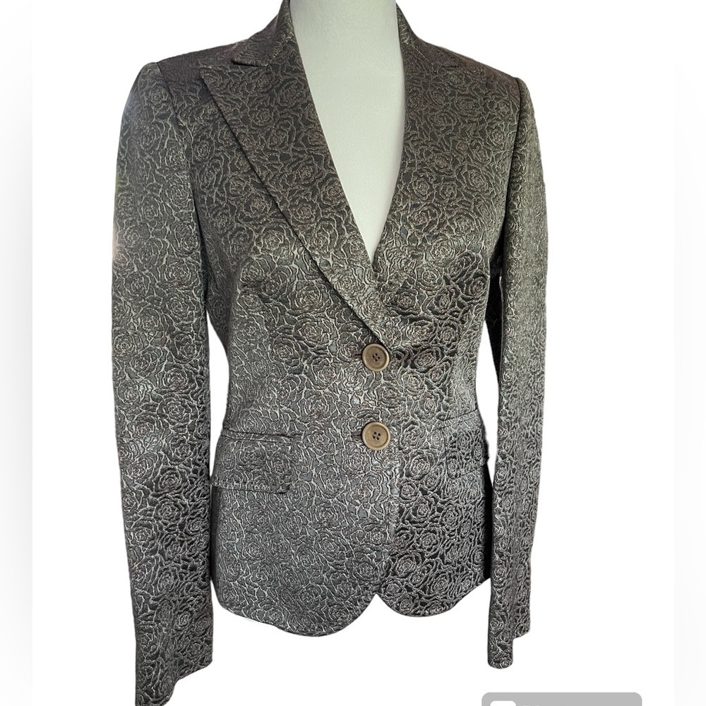 Etro Black and Silver Floral Brocade Blazer